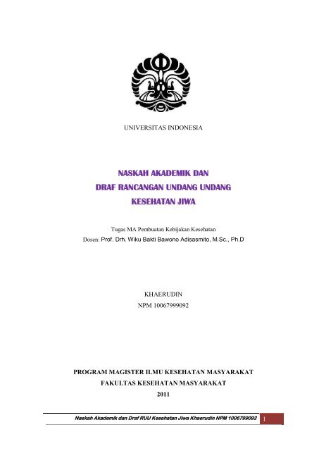 naskah akademik dan draf rancangan undang undang kesehatan jiwa