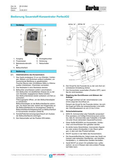 Bedienung Sauerstoff-Konzentrator PerfectO2 - Carbagas