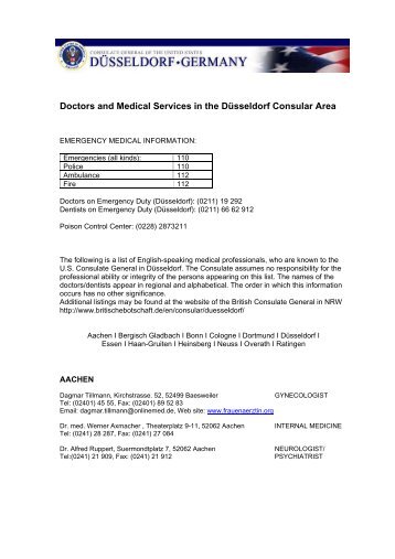 Doctors and Medical Services in the Düsseldorf Consular ... - Germany