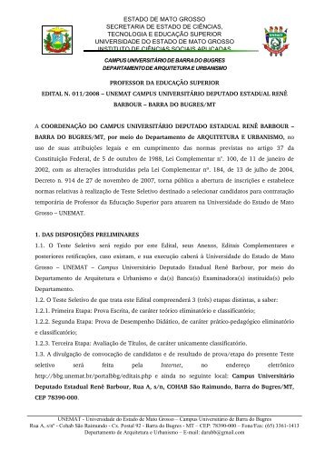 Barra do Bugres, 14 de dezembro de 2006 - UNEMAT