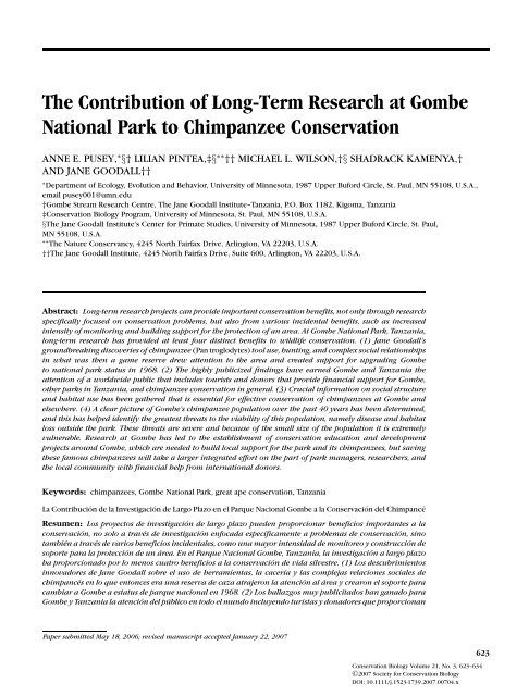 The Contribution of Long-Term Research at Gombe National Park to ...