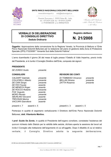 Convenzione con Regione Veneto per PDG ZPS Versante sud ...