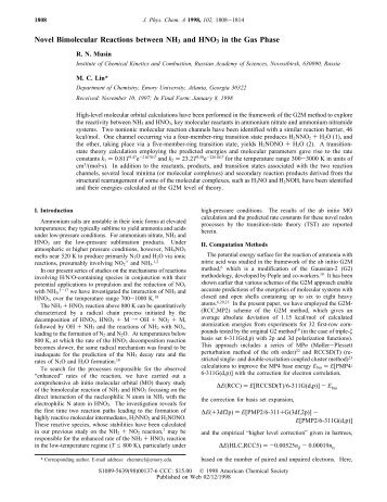 Novel Bimolecular Reactions between NH3 and HNO3 in the Gas ...