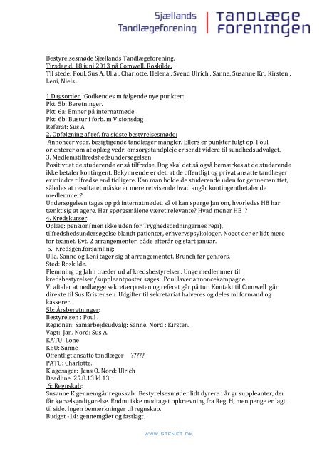 18. 06. 2013 Referat - SjÃ¦llands TandlÃ¦geforening