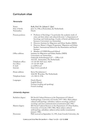 Curriculum vitae - Jan Rath