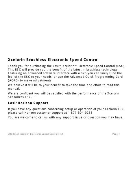 Xcelorin Brushless Electronic Speed Control - Losi