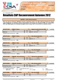 RÃ©sultats - CAP Automne 2012 - Recouvrement - UNSA ICNA