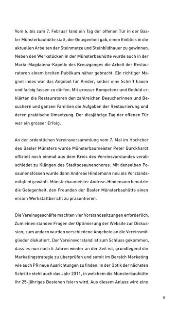 Freunde der Basler Münsterbauhütte Jahresbericht 2009