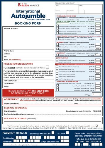 International Autojumble Booking Form - Beaulieu