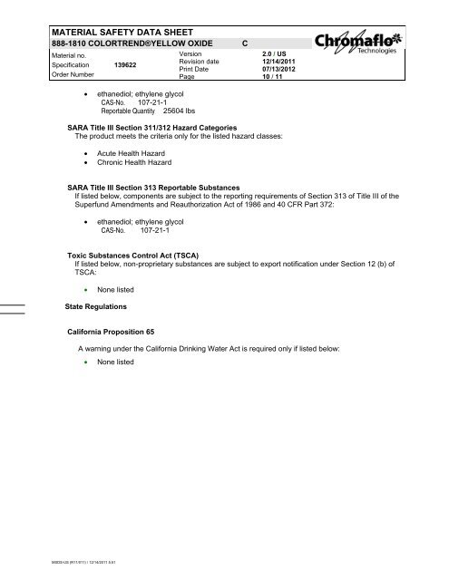Chromaflo MSDS888-1810 - Yellow Oxide C - Dryvit