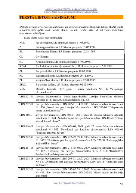 MÄlpils novada teritorijas izmantoÅ¡anas un apbÅ«ves noteikumi