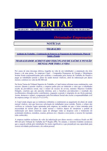 Acidente do Trabalho - CondenaÃ§Ã£o da Empresa ao ... - Veritae