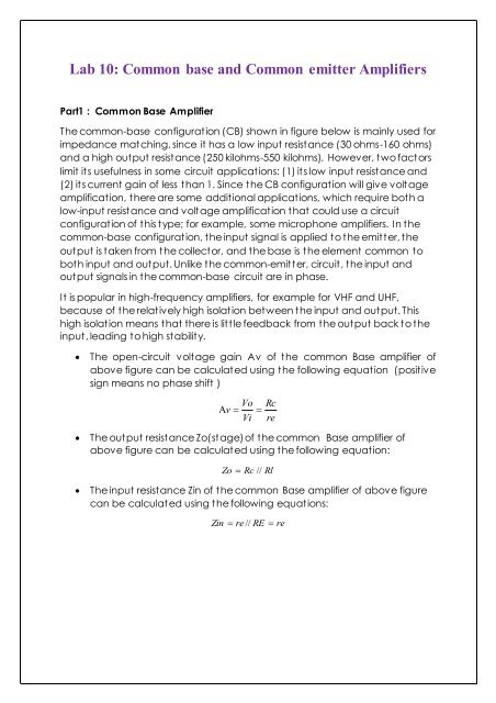 Lab 10: Common base and Common emitter Amplifiers