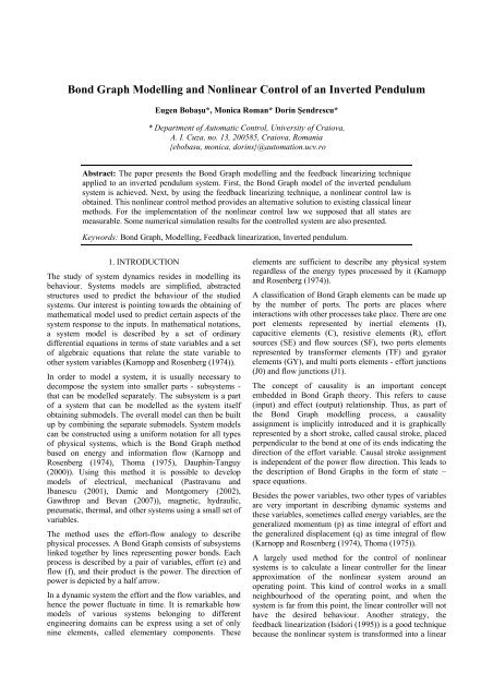 Bond Graph Modelling and Nonlinear Control of an Inverted Pendulum
