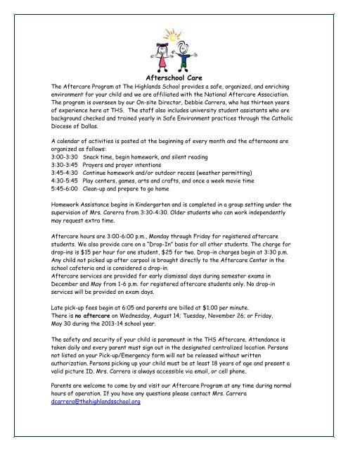 After-School Care Information & Enrollment Form - The Highlands ...