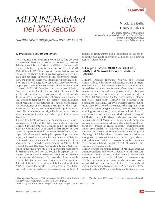 MEDLINE/PubMed nel XXI secolo - Biblioteche oggi