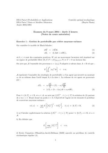 Examen du 9 mars 2004 : durée 3 heures (Notes de cours autorisées)