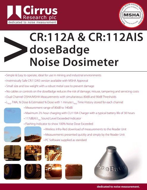 CR112A doseBadge Noise Dosimeter Datasheet - Usmra.com