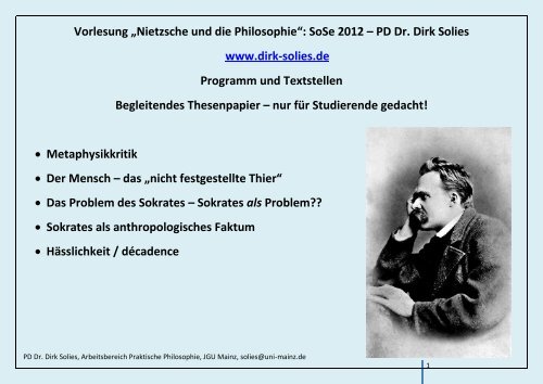 Die veröffentlichten Werke und nachgelassenen ... - PD Dr. Dirk Solies