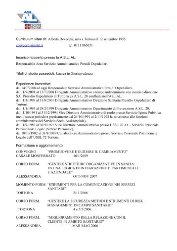 Curriculum vitae dr. Alberta Devecchi, nata a Tortona il 12 ... - ASL AL