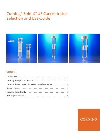 Spin-X UF Concentrator Selection and Use Guide - Corning ...