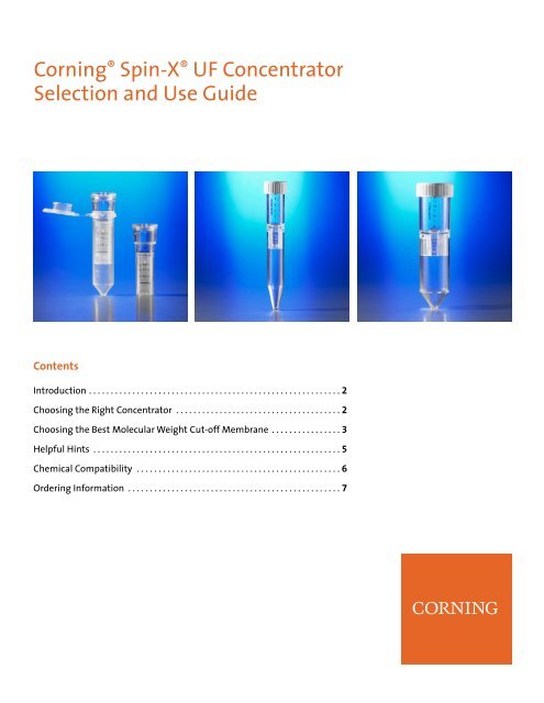 Spin-X UF Concentrator Selection and Use Guide - Corning ...