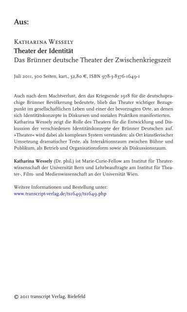 Katharina Wessely Theater der Identität Das ... - transcript Verlag