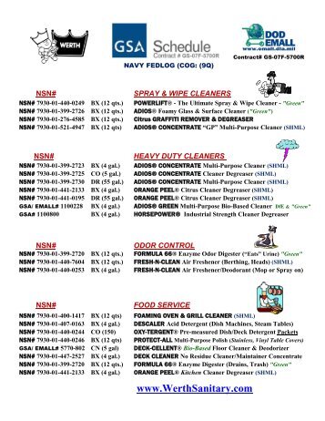 NSN Product List - Werth Sanitary Supply