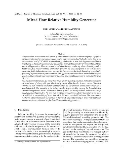 Mixed Flow Relative Humidity Generator - ResearchGate