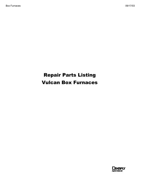 Repair Parts Listing Vulcan Box Furnaces