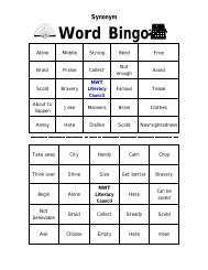 syno word bingo cards - NWT Literacy Council