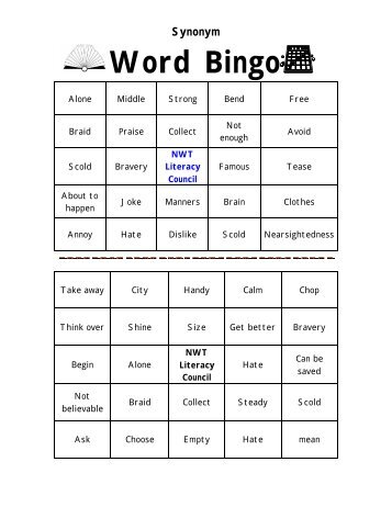 word bingo card