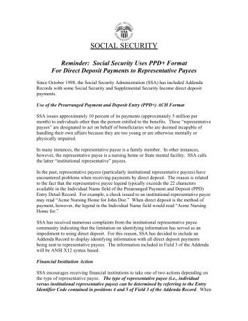 Reminder: Social Security Uses PPD+ Format For Direct Deposit ...