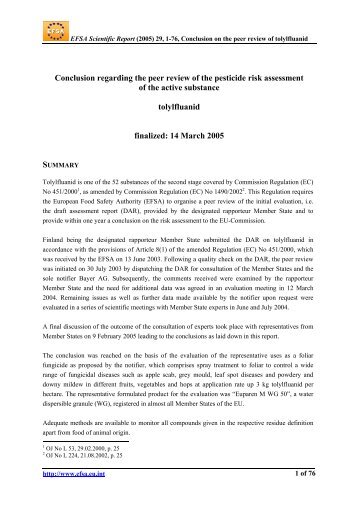 Conclusion regarding the peer review of the pesticide risk ... - fyto
