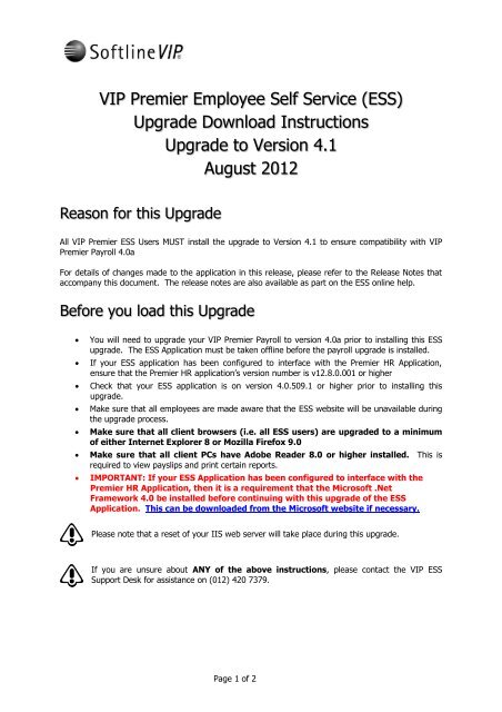 Premier ESS Upgrade Download Instructions - VIP Payroll