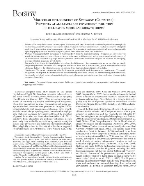 molecular phylogenetics of echinopsis (cactaceae)