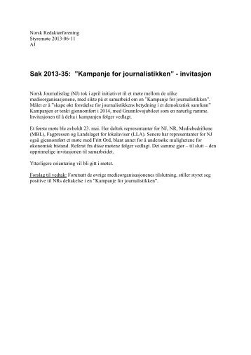 Sak 2013-35: âKampanje for journalistikkenâ - invitasjon - Norsk ...