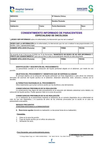 Consentimiento Informado de PARACENTESIS