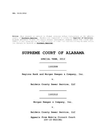 Regions Bank v. Baldwin County Sewer Service, LLC - Alabama ...