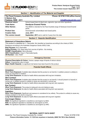 MSDS Handycan Enamel Paints