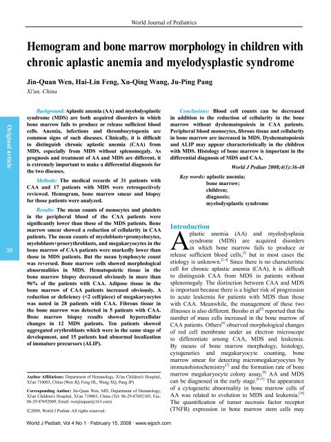 Hemogram and bone marrow morphology in children with chronic ...