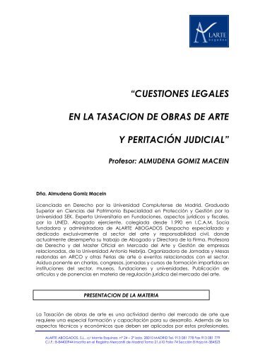 cuestiones legales en la tasacion de obras de arte y peritaciÃ³n judicial