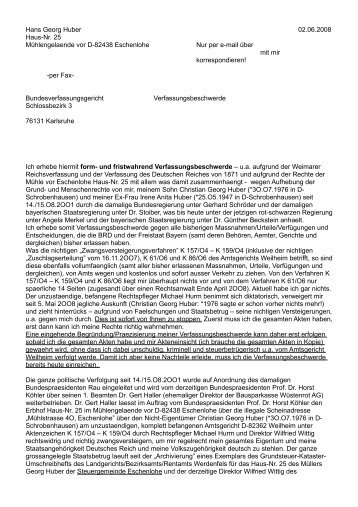 Verfassungsbeschwerde von Hans Georg Huber vom 2. Juni 2OO8