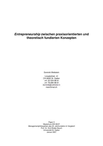 Entrepreneurship zwischen praxisorientierten ... - dominik wettstein