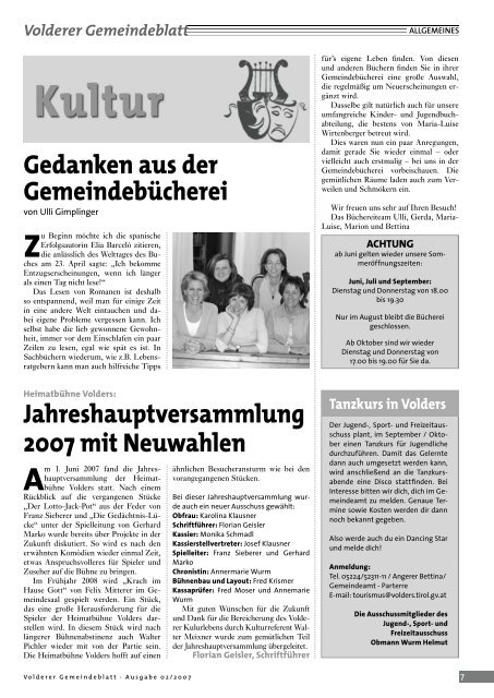 Gemeindeblatt / Ausgabe 2/2007 - Volders