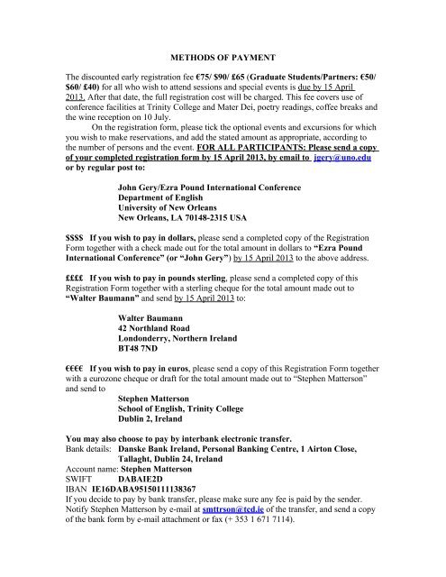 Conference registration form (PDF) - 25th Ezra Pound International ...