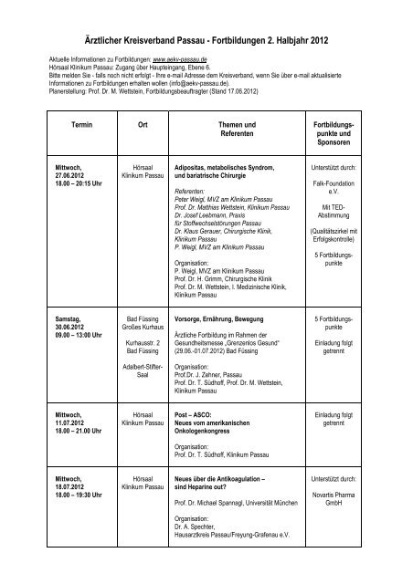 FortbildungenAEKV-Pa.. - Ärztlicher Kreisverband Passau