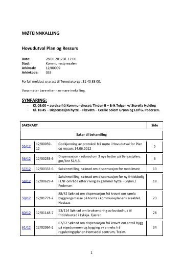 Agenda Hovudutval Plan og Ressurs 28.06.2012 kl. 12:00