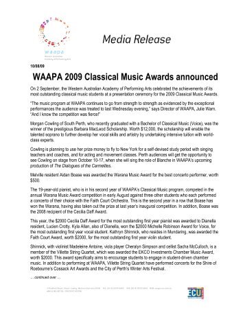 Classical Music Awards release - Western Australian Academy of ...