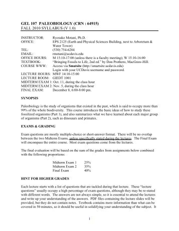 gel 107 paleobiology (crn : 64915) fall 2010 syllabus (v 1.0)